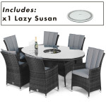 LA 6 Seat Oval Ice Bucket Dining Set with Lazy Susan / Grey