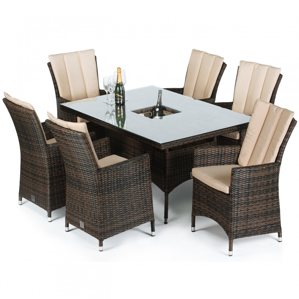LA 6 Seat Rectangular Ice Bucket Dining Set / Brown