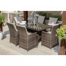 LA 6 Seat Rectangular Ice Bucket Dining Set / Brown