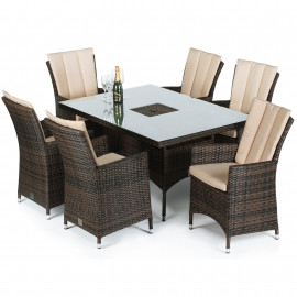 LA 6 Seat Rectangular Ice Bucket Dining Set / Brown