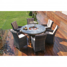 LA 6 Seat Round Ice Bucket Dining Set with Lazy Susan / Brown