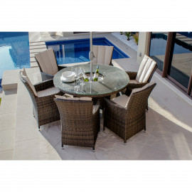 LA 6 Seat Round Ice Bucket Dining Set with Lazy Susan / Brown