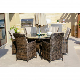 LA 6 Seat Round Ice Bucket Dining Set with Lazy Susan / Brown