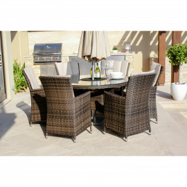LA 6 Seat Round Ice Bucket Dining Set with Lazy Susan / Brown