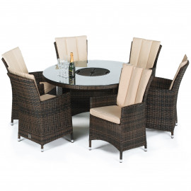 LA 6 Seat Round Ice Bucket Dining Set with Lazy Susan / Brown