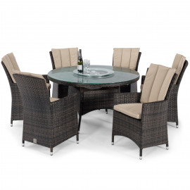 LA 6 Seat Round Ice Bucket Dining Set with Lazy Susan / Brown