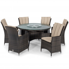 LA 6 Seat Round Ice Bucket Dining Set with Lazy Susan / Brown