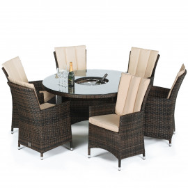 LA 6 Seat Round Ice Bucket Dining Set with Lazy Susan / Brown
