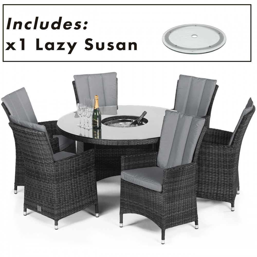 LA 6 Seat Round Ice Bucket Dining Set with Lazy Susan / Grey