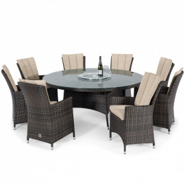 LA 8 Seat Round Ice Bucket Dining Set with Lazy Susan / Brown