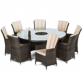 LA 8 Seat Round Ice Bucket Dining Set with Lazy Susan / Brown