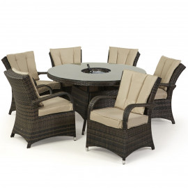 Texas 6 Seat Round Ice Bucket Dining Set with Lazy Susan / Brown