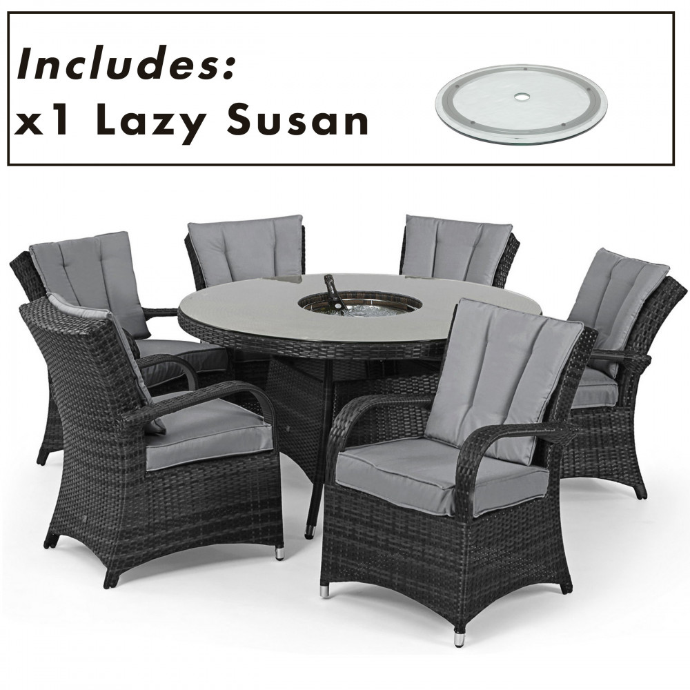 Texas 6 Seat Round Ice Bucket Dining Set with Lazy Susan / Grey