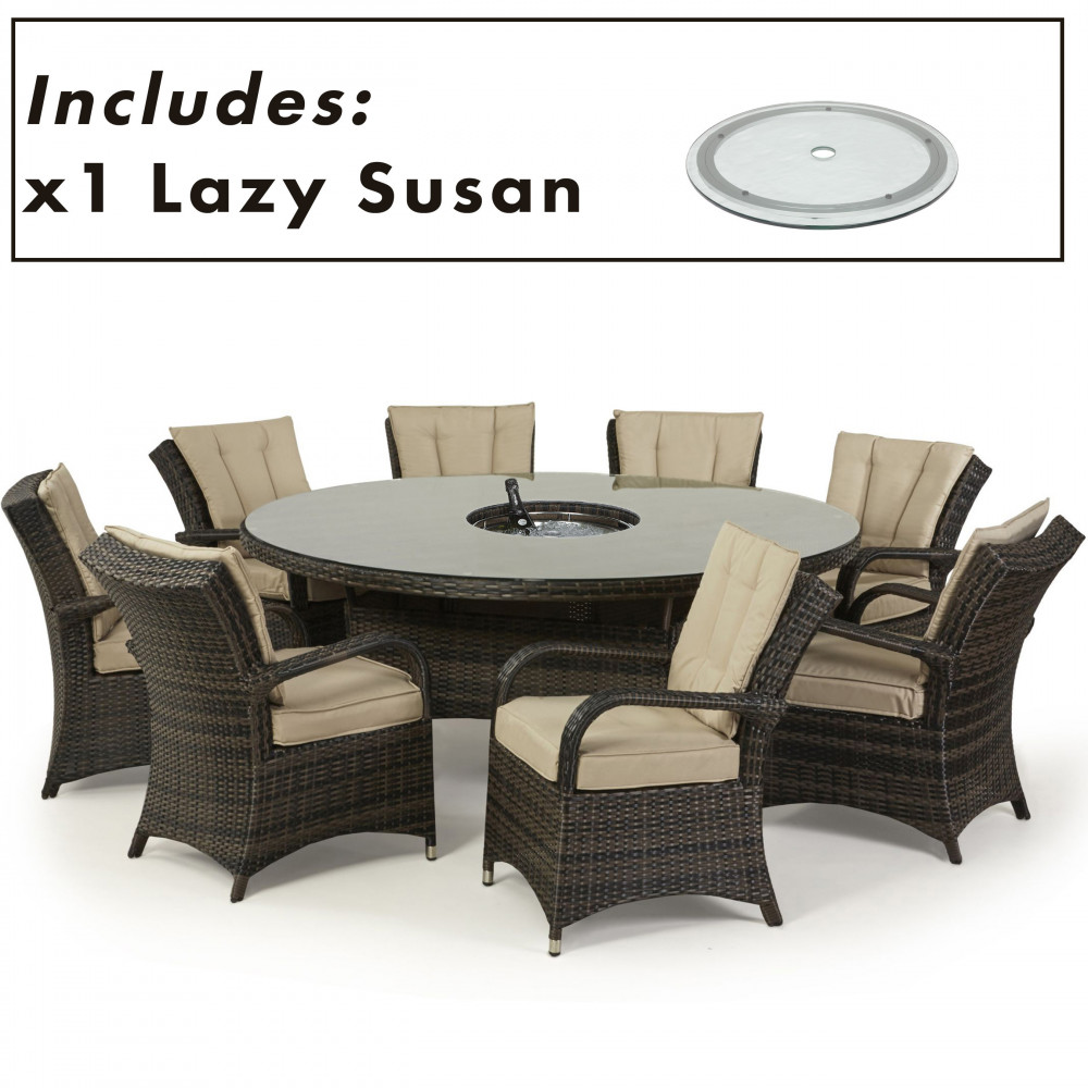 Texas 8 Seat Round Ice Bucket Dining Set with Lazy Susan / Brown