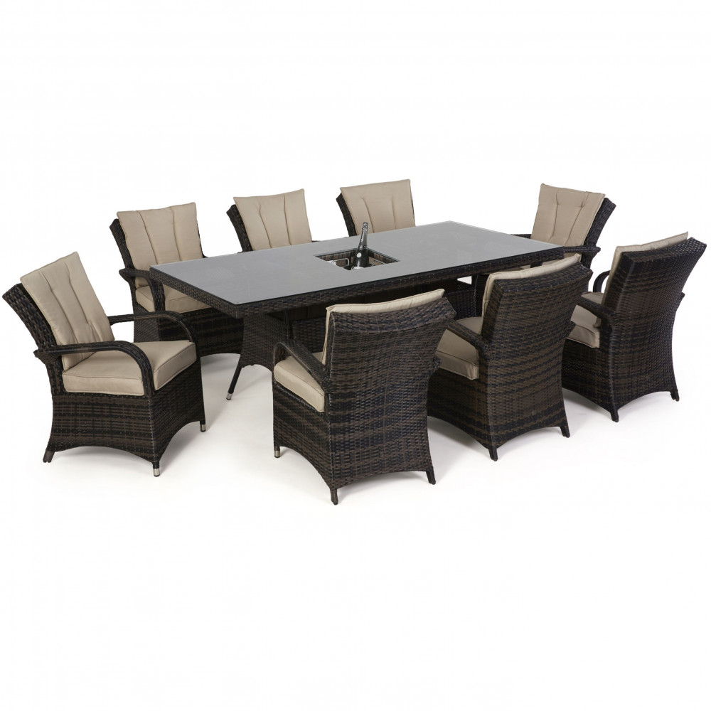 Texas 8 Seat Rectangle Ice Bucket Dining Set / Brown