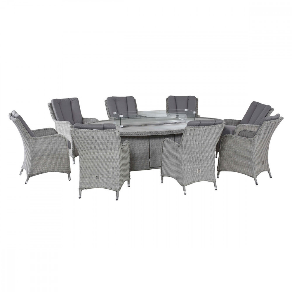 Ascot 8 Seat Oval Dining Set with Fire Pit