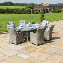 Oxford 6 Seat Oval Ice Bucket Dining Set with Venice Chairs Lazy Susan