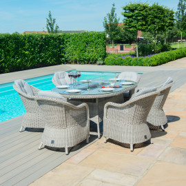 Oxford 6 Seat Oval Fire Pit Dining Set with Heritage Chairs