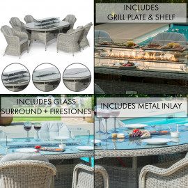 Oxford 6 Seat Oval Fire Pit Dining Set with Heritage Chairs