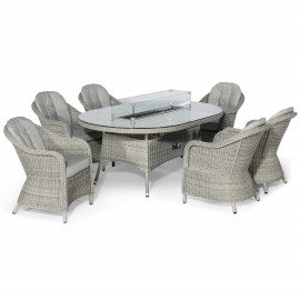 Oxford 6 Seat Oval Fire Pit Dining Set with Heritage Chairs