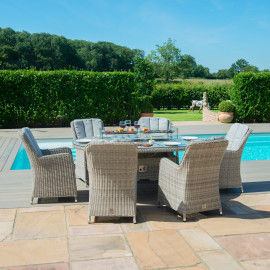 Oxford 6 Seat Oval Fire Pit Dining Set with Venice Chairs