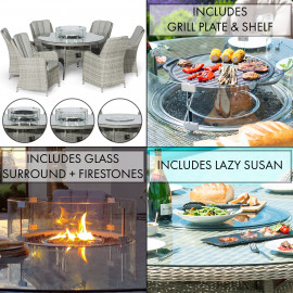 Oxford 6 Seat Oval Fire Pit Dining Set with Venice Chairs