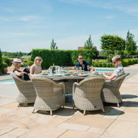 Oxford 8 Seat Round Fire Pit Dining Set with Heritage Chairs and Lazy Susan