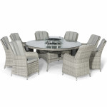 Oxford 8 Seat Round Fire Pit Dining Set with Venice Chairs and Lazy Susan
