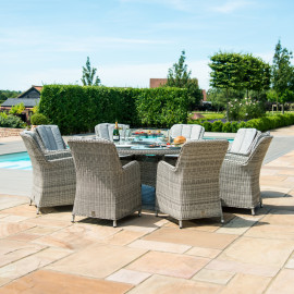 Oxford 8 Seat Round Fire Pit Dining Set with Venice Chairs and Lazy Susan
