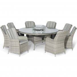 Oxford 8 Seat Round Fire Pit Dining Set with Venice Chairs and Lazy Susan