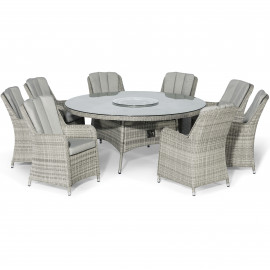 Oxford 8 Seat Round Fire Pit Dining Set with Venice Chairs and Lazy Susan