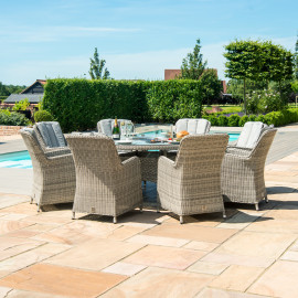 Oxford 8 Seat Round Fire Pit Dining Set with Venice Chairs and Lazy Susan