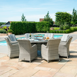 Oxford 8 Seat Round Fire Pit Dining Set with Venice Chairs and Lazy Susan