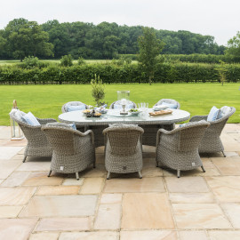 Oxford 8 Seat Oval Ice Bucket Dining Set with Heritage Chairs Lazy Susan