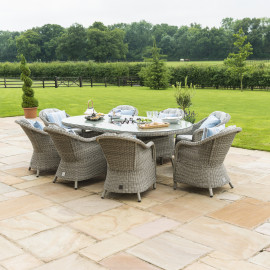Oxford 8 Seat Oval Ice Bucket Dining Set with Heritage Chairs Lazy Susan