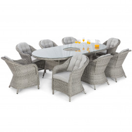 Oxford 8 Seat Oval Ice Bucket Dining Set with Heritage Chairs Lazy Susan