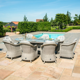 Oxford 8 Seat Oval Fire Pit Dining Set with Heritage Chairs