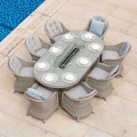 Oxford 8 Seat Oval Fire Pit Dining Set with Heritage Chairs