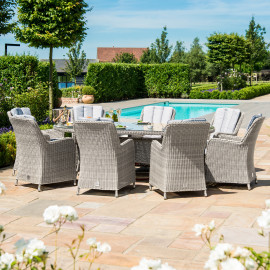 Oxford 8 Seat Oval Fire Pit Dining Set with Venice Chairs