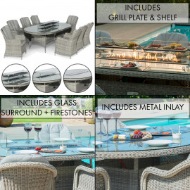 Oxford 8 Seat Oval Fire Pit Dining Set with Venice Chairs