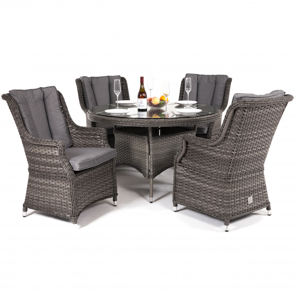 Victoria 4 Seat Round Dining Set with Square Chairs