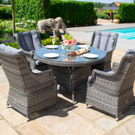 Victoria 4 Seat Round Dining Set with Square Chairs