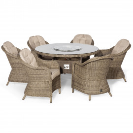 Winchester 6 Seat Round Fire Pit Dining Set with Heritage Chairs and Lazy Susan