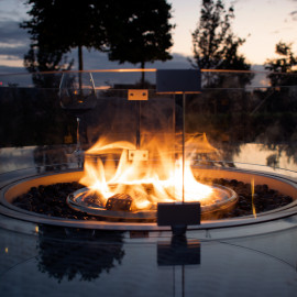 Winchester 6 Seat Round Fire Pit Dining Set with Heritage Chairs and Lazy Susan