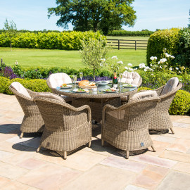 Winchester 6 Seat Round Fire Pit Dining Set with Heritage Chairs and Lazy Susan