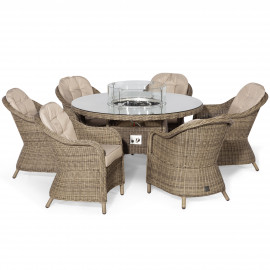 Winchester 6 Seat Round Fire Pit Dining Set with Heritage Chairs and Lazy Susan