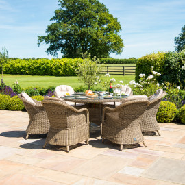 Winchester 6 Seat Round Fire Pit Dining Set with Heritage Chairs and Lazy Susan