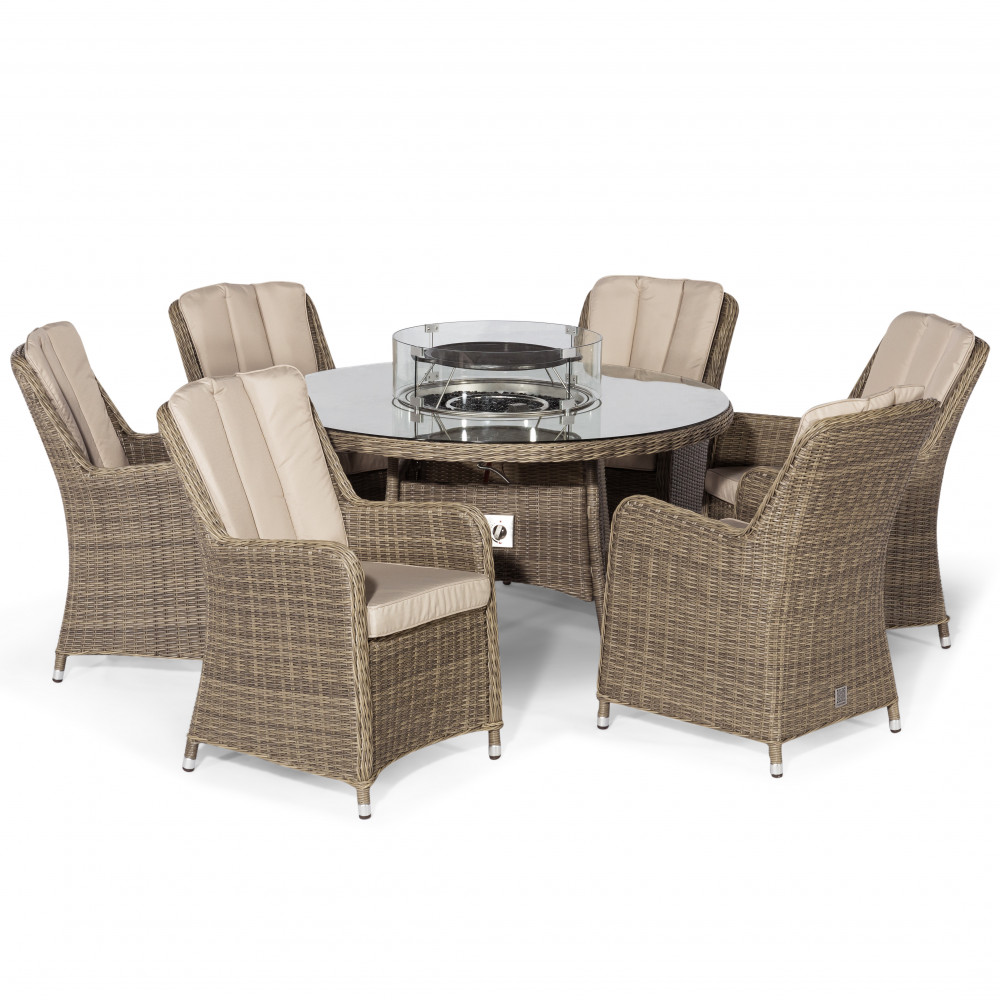 Winchester 6 Seat Round Fire Pit Dining Set with Venice Chairs and Lazy Susan