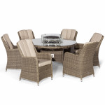 Winchester 6 Seat Round Fire Pit Dining Set with Venice Chairs and Lazy Susan