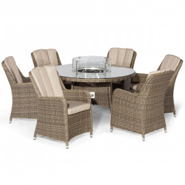 Winchester 6 Seat Round Fire Pit Dining Set with Venice Chairs and Lazy Susan